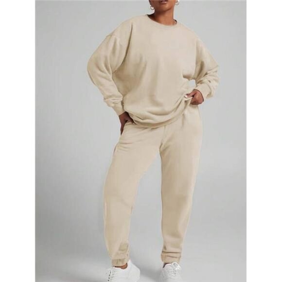 Casual Round Neck Sweatshirt And Long Pants Set